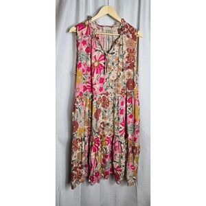 POCKETS Kori Plus Floral Tiered Sleeveless Mini Dress Pink Tan Boho PC6379 XL